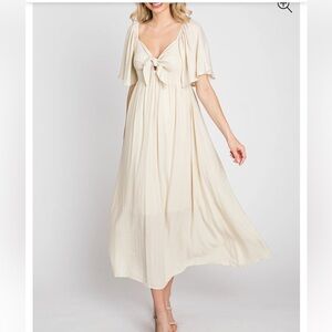 Pinkblush Cream Tie-Front Midi Dress